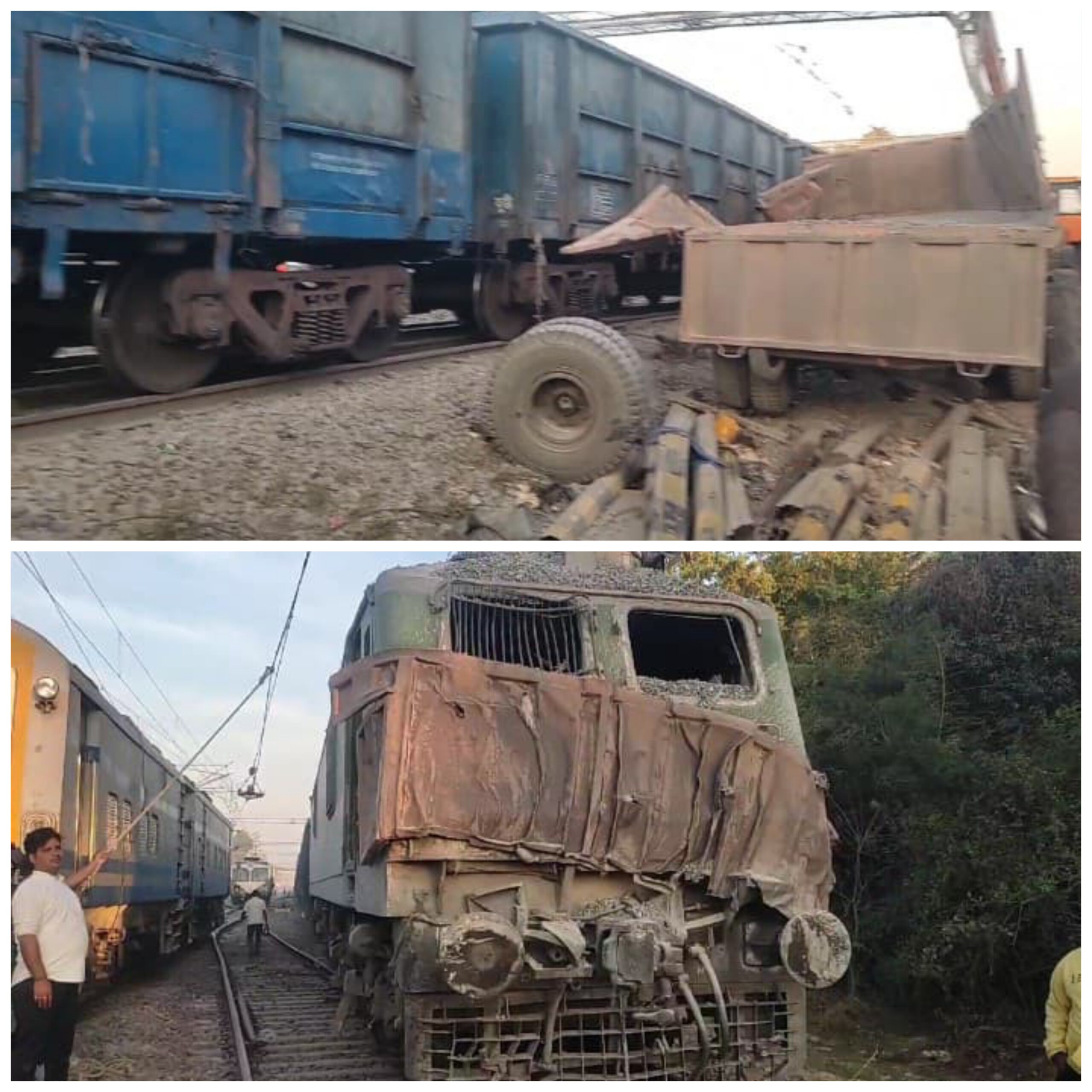 मालगाडी की चपेट मे आने से ट्रक के उडे परखच्चे ,दो लोग घायल
