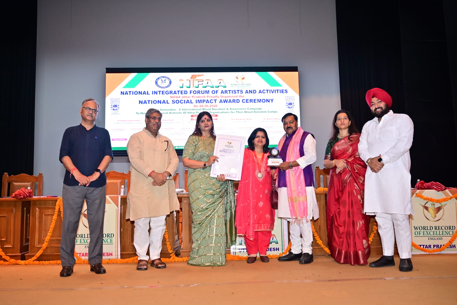राष्ट्रीय सामाजिक प्रभाव सम्मान से दूसरी बार सम्मानित हुईं डॉ. कल्पना सिंह  संदीप नेचुरोपैथी फाउंडेशन की निदेशक को रक्तदान एवं समाजसेवा के क्षेत्र में उत्कृष्ट योगदान के लिए मिला NIFAA अवॉर्ड